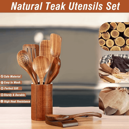 Woodastic™ 9Pcs TeakWood Utensil Set