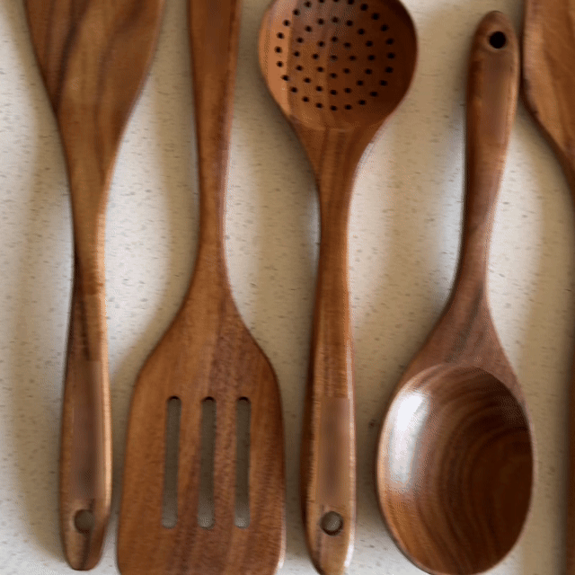 Woodastic™ 9 pieces teak wood utensil set