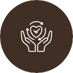 Icon of two hands holding a heart on a brown background