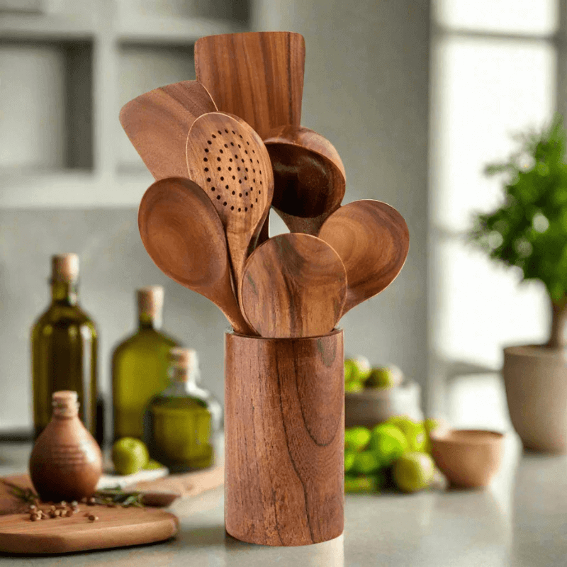 Woodastic™ 9Pcs TeakWood Utensil Set