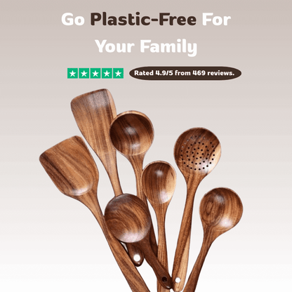 Woodastic™ 7Pcs Teak Wooden Utensil Set display 
