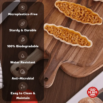 Woodastic™ Appetizer Board with features icons