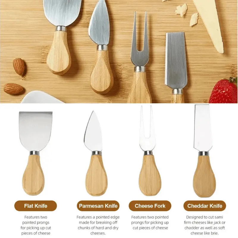Woodastic™ Cheese Platter Set, features 4 cheese knives type
